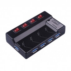 Концентратор USB 3.0 Viewcon VE324 USB 3.0, портов: 4 + 1 для зарядки, 2A с БП, с выключателями