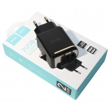 Мережевий зарядний пристрій Hoco, Black, 2xUSB, 2.4A, LED digital display (C39A)