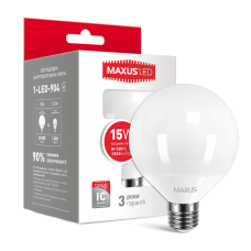Лампа светодиодная E27, 15W, 4100K, G95, Maxus, 1500 lm, 220V (1-LED-904)