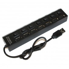 Концентратор USB 2.0, 7 ports, Black, 480 Mbps, вимикач кожного порту, Blister Q100