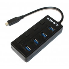 Концентратор Type-C, 4 порти USB 3.0, Black, з кнопкою на кожен порт