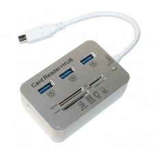 Концентратор Type-C, 3 ports USB 3.0 + Card Reader, 20 см, White, Пакет (YT-TCA3H3+CR-W)