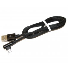 Кабель USB <-> microUSB, Black, 1 м, Voltex Nylon, 2A, кутовий