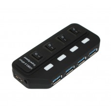 Концентратор USB 3.0, 4 ports, Black, з перемикачами, підтримка до 2TB, 5Gb/s, кабель 0,6м