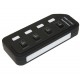 Концентратор USB 3.0, 4 ports, Black, с переключателями, поддержка до 2TB, 5Gb/s, кабель 0,6м