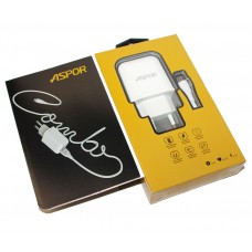 Мережевий зарядний пристрій Aspor, White, 2xUSB, 2,4A, кабель USB <-> micro USB (A829)