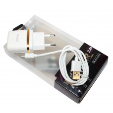Сетевое зарядное устройство Aspor A828w White, 2xUSB, 2.4A, кабель MicroUSB