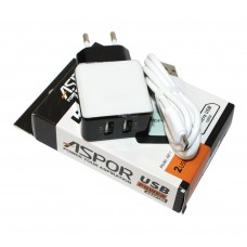 Мережевий зарядний пристрій Aspor A811 White, 2xUSB, 2.1A, кабель MicroUSB