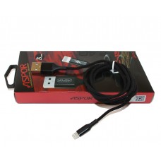 Кабель USB <-> Lightning, Aspor, Black, 1.2м, 2.4A (AC-13)