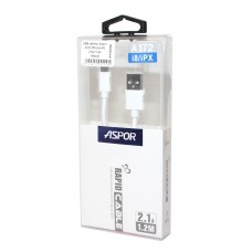 Кабель USB <-> Lightning, Aspor, White, 1.2м, 2.1A (A172)