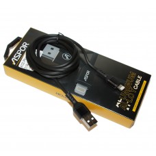 Кабель USB - Lightning 1.2 м Aspor Black, 2.1A (A122)