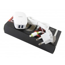 Мережевий зарядний пристрій EMY, White, 2xUSB, 2.4A, кабель USB <-> Lightning (MY-228)