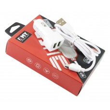 Автомобільний зарядний пристрій EMY, White, 1xUSB, 2.4A, кабель USB <-> microUSB (MY-20)