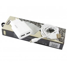 Сетевое зарядное устройство PZX, White, 2xUSB, 2.1A, кабель USB <-> microUSB (C856E)