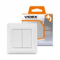 Вимикач подвійний, Videx Binera, White, IP20, 86 x 86 мм (VF-BNSW2-W)