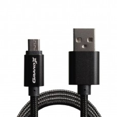 Кабель USB <-> microUSB, Black, 1 м, 2.1A, Grand-X, (FM01BB)