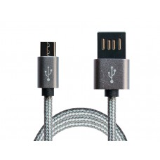 Кабель USB <-> microUSB, Black-Grey, 1 м, 2.1A, Grand-X, (FM02)