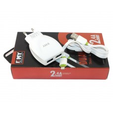 Сетевое зарядное устройство EMY, White, 2xUSB, 2.4A, кабель USB <-> Lightning (MY-A221)