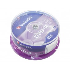 Диск DVD+R 25 Verbatim, 4.7Gb, 16x, Data Life Tape Cake, Cake Box (43831)