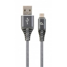 Кабель USB - micro USB 1 м Cablexpert Grey, 2.1А, преміум (CC-USB2B-AMmBM-1M-WB2)