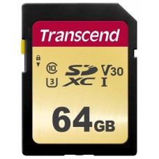Карта пам'яті SDXC, 64Gb, Сlass10 UHS-I U3 V30, Transcend 500S (TS64GSDC500S)
