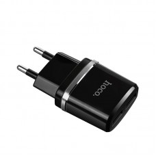 Сетевое зарядное устройство Hoco, Black, 2xUSB, 2.4A, кабель USB <-> Type C (C12)