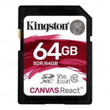 Карта памяти SDXC, 64Gb, Сlass10 UHS-I U3, Kingston Canvas React (SDR/64GB)