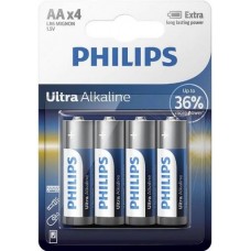 Батарейка AA (LR6), щелочная, Philips Ultra Alkaline, 4 шт, 1.5V, Blister (LR6E4B/10)