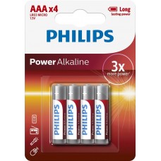 Батарейка AAA (LR03), лужна, Philips Power Alkaline, 4 шт, 1.5V, Shrink (LR03P4B/10)