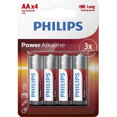 Батарейка AA (LR6), щелочная, Philips Power Alkaline, 4 шт, 1.5V, Blister (LR6P4B/10)