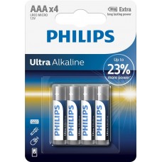 Батарейка AAA (LR03), лужна, Philips Ultra Alkaline, 4 шт, 1.5V, Shrink (LR03E4B/10)