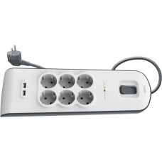 Фільтр мережевий 2 м Belkin Surge Protectors, White, 6 розеток, 2 USB (BSV604vf2M)