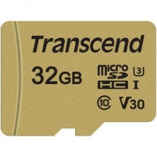 Карта пам'яті microSDHC, 32Gb, Class10 UHS-I U3, Transcend 500S, SD адаптер (TS32GUSD500S)