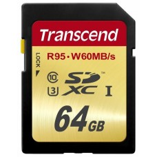 Карта памяти SDXC, 64Gb, Class10 UHS-I U3, Transcend Ultimate, R95 / W60 MB/s (TS64GSDU3)