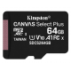 Карта памяти microSDXC, 64Gb, Class10 UHS-1 А1, Kingston R-100MB/s, SD адаптер (SDCS2/64GB)