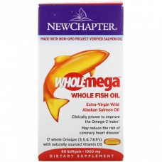 Жир аляскинского лосося 1000 мг, Wholemega, Alaskan Salmon Oil, New Chapter, 60 желатиновых капсул