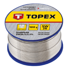 Припій Topex 44E524, діаметр 1.5 мм, склад: Sn 60%, Pb 40%, 100 гр