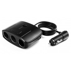Автомобільний розгалужувач Olesson на 3 гнізда + 2 х USB, з кабелем, Black (Ol-1635)