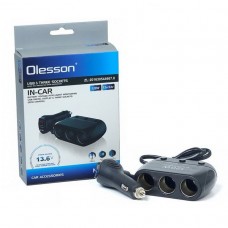 Автомобільний розгалужувач Olesson на 3 гнізда + 1 х USB + вольтметр, з кабелем, Black (Ol-1518)