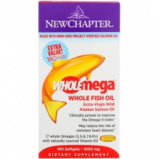 Жир аляскинского лосося 1000 мг, Wholemega, Alaskan Salmon Oil, New Chapter, 180 желатиновых капсул