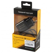 Мережевий зарядний пристрій Grand-X, Black, 1xUSB, 2.1A (CH-350BM) + micro USB, QС3.0