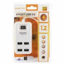 Концентратор USB 2.0, 4 ports, White, питание от USB, с выключателем, блистер (YT-HWS4-W)