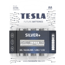 Батарейка AA (LR6), щелочная, Tesla Silver+, 4 шт, 1.5V, Blister (8594183392332)
