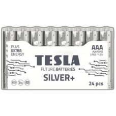 Батарейка AAA (LR03), щелочная, Tesla Silver+, 24 шт, 1.5V, Blister (8594183392356)