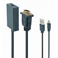 Адаптер VGA (M) - HDMI (F), Cablexpert, Black, 3.5 мм звук + USB живлення (A-VGA-HDMI-01)