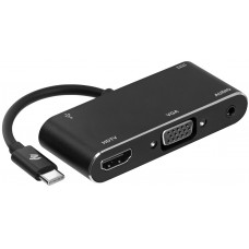 Адаптер 2E, Black, USB Type-С (M) - USB 3.0 (F)/AUX/HDMI (F)/VGA (F)/USB Type-С (F) (2E-W1408)