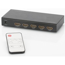 Сплиттер HDMI 5x1, Digitus, Black, 4K, 3D, 5xHDMI (In) / 1xHDMI (Out), пульт ДУ (DS-49304)