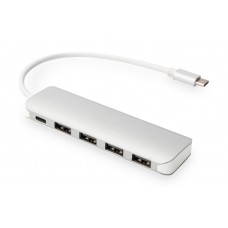 Концентратор USB 3.0 Type-C Digitus, Silver, 4 порта USB 3.0, алюминевый корпус (DA-70242-1)