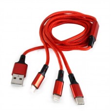 Кабель USB - Lightning + micro USB + Type-C 1 м Extradigital Red (KBU1750)