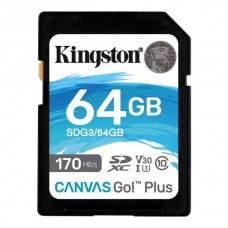Карта пам'яті SDXC, 64Gb, Сlass10 UHS-I U3 V30, Kingston Canvas Go! Plus (SDG3/64GB)